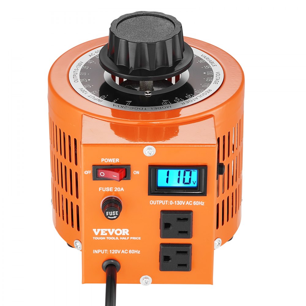 VEVOR 2000VA Auto Variable Voltage Transformer, 15.3 Amp, 110V Input 0-130V Output AC Voltage Regulator, with LCD Display 4 Extra Fuses Thermal Control Switch for Home Industrial Office