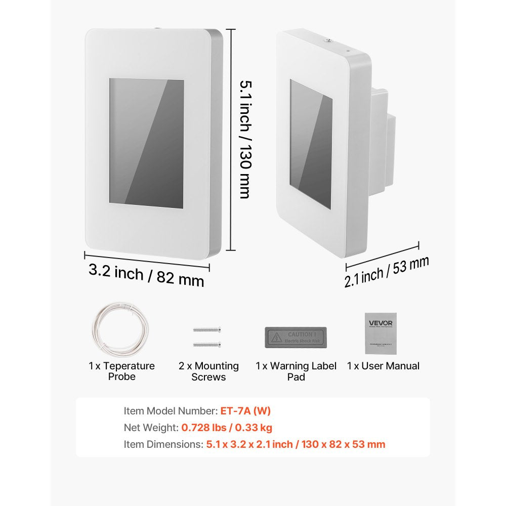 VEVOR 7-Day Programmable Thermostat, Home Thermostats for Radiant Underfloor Heating Cable,Heat Pump with GFCI & Sensitive Sensor,TFT Color Display Touchscreen,Efficient,Gray-White (Without Wifi)