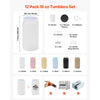VEVOR Sublimation Tumblers, 12 Pack, 16 oz Multicolored Tumblers Bulk, Stainless Steel Sublimation Cups with Lids and Straws, Double Wall Insulated Tumbler Blank, for DIY Personalized Customization