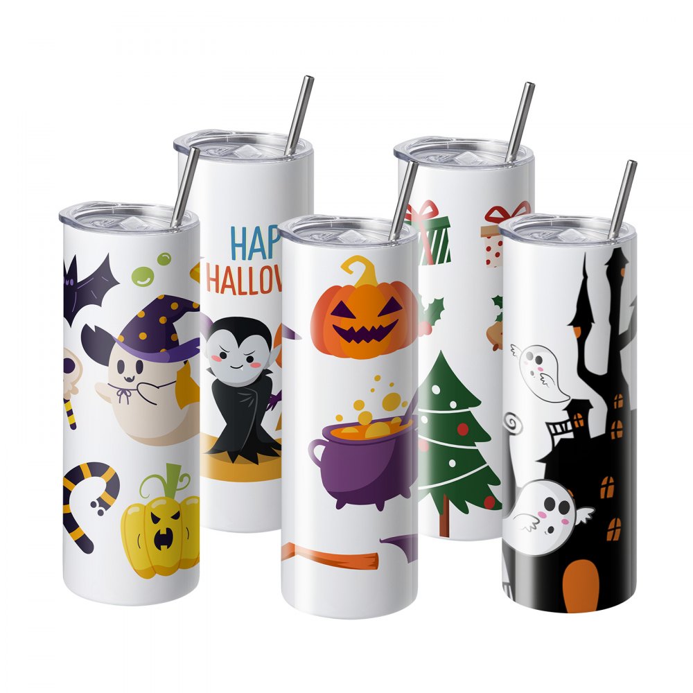 VEVOR 12 Pack Sublimation Tumblers 20oz Skinny Straight, Stainless Steel Sublimation Tumblers Blank, Stainless Steel Double Wall Tumbler for Heat Transfer Customized Gifts with Lid and Straw, Gift Box