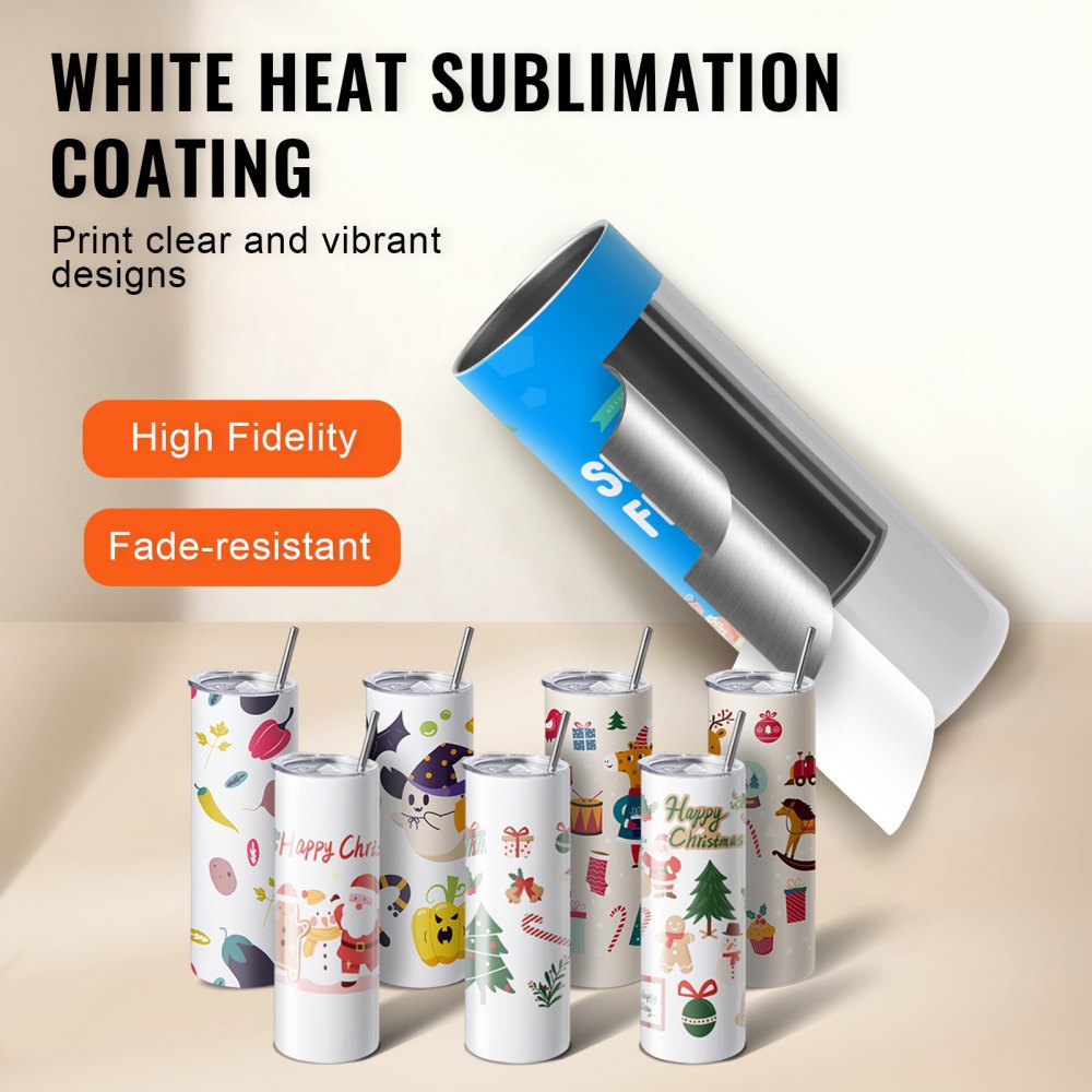 VEVOR 24 Pack Sublimation Tumblers 20oz Skinny Straight, Stainless Steel Sublimation Tumblers Blank, Stainless Steel Double Wall Tumbler for Heat Transfer Customized Gifts with Lid and Straw, Gift Box
