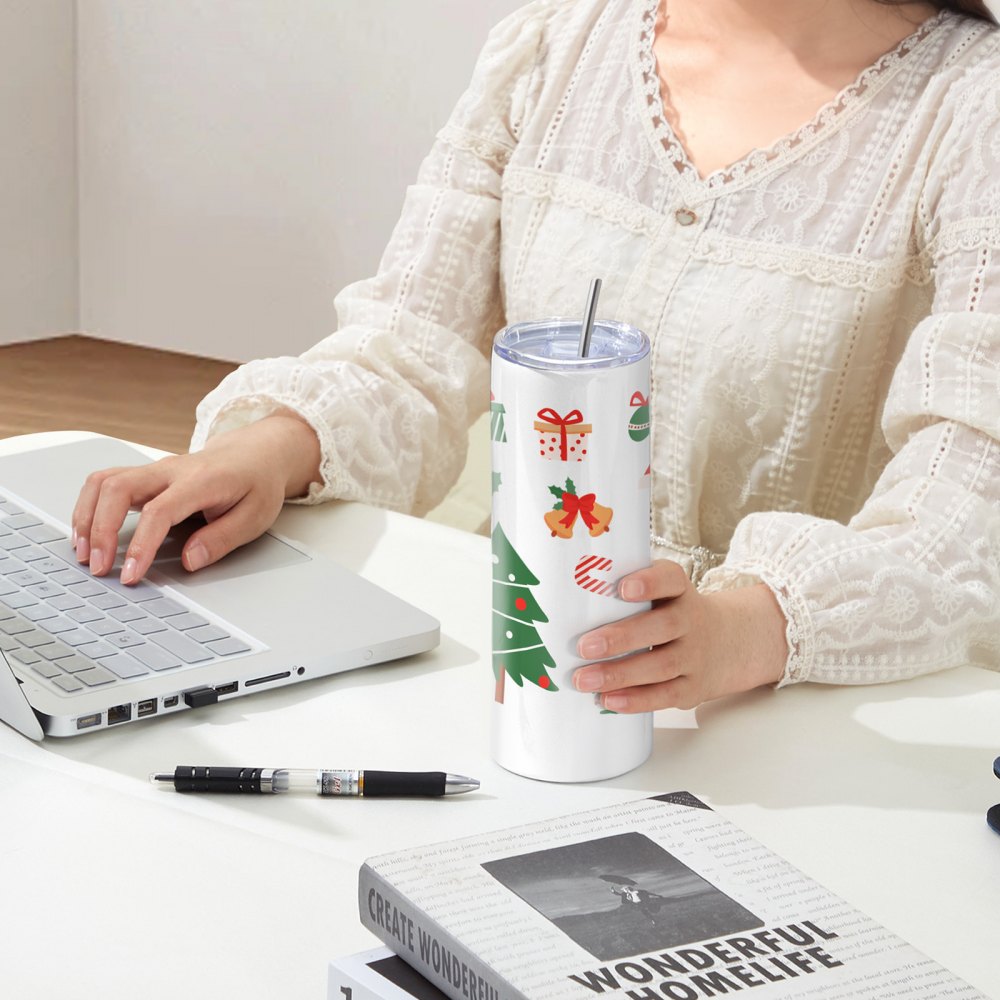 VEVOR 24 Pack Sublimation Tumblers 20oz Skinny Straight, Stainless Steel Sublimation Tumblers Blank, Stainless Steel Double Wall Tumbler for Heat Transfer Customized Gifts with Lid and Straw, Gift Box