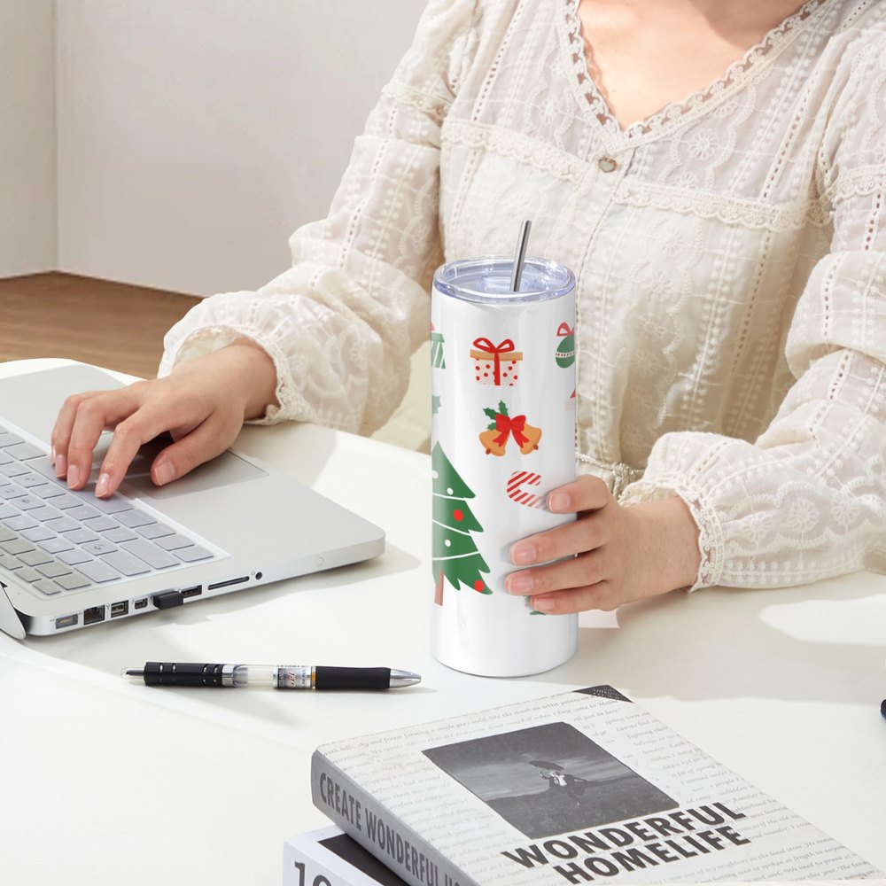 VEVOR 8 Pack 30 Oz Sublimation Tumblers, Skinny Straight Stainless Steel Blanks Cups, Stainless Steel Double Wall Tumbler for Heat Transfer Customized Gifts with Lid and Straw, Gift Box