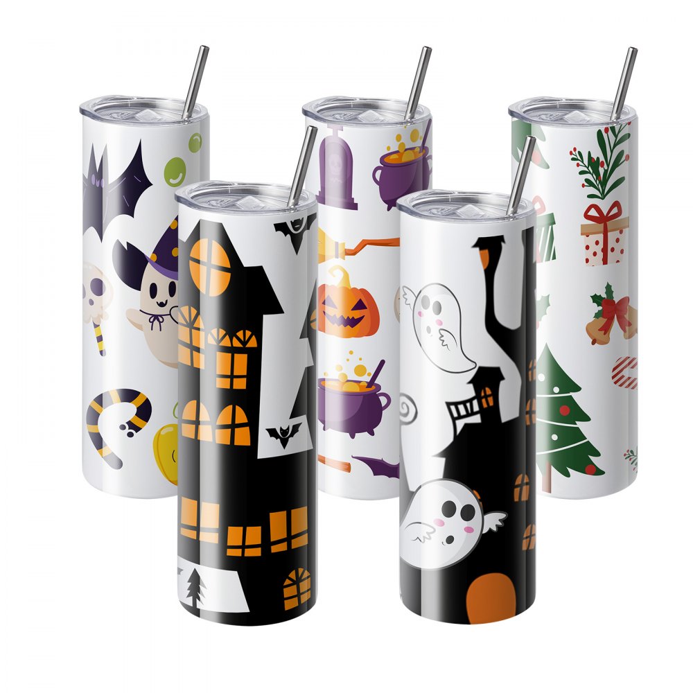 VEVOR 8 Pack 30 Oz Sublimation Tumblers, Skinny Straight Stainless Steel Blanks Cups, Stainless Steel Double Wall Tumbler for Heat Transfer Customized Gifts with Lid and Straw, Gift Box