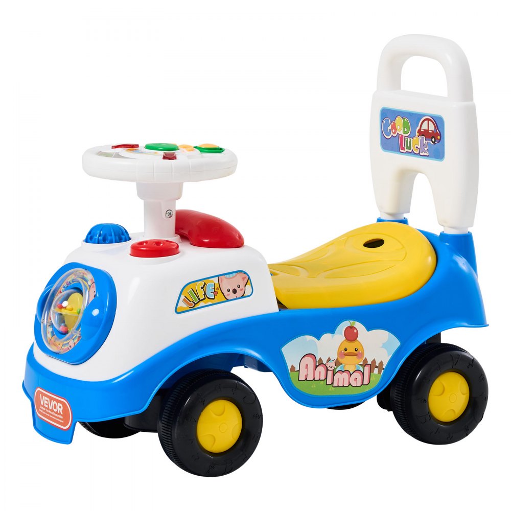 VEVOR Ride On Push Car for Toddlers Ages 19+ Months Sit-to-Stand Ride Toy, Kids Ride On Car for Boys & Girls, Music Steering Wheel, Horn, Under-Seat Storage, Detachable Back, Indoor & Outdoor Play