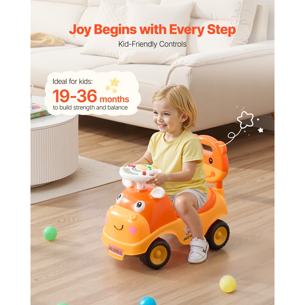 VEVOR Ride On Toddler Push Car, Push Car for Toddler 19 to 36 Months, Kids Ride On Toy with Horn & Music, 48.5 lbs Load Capacity, Under-seat Storage, Foot-to-Floor Walker for Toddlers Boys Girls