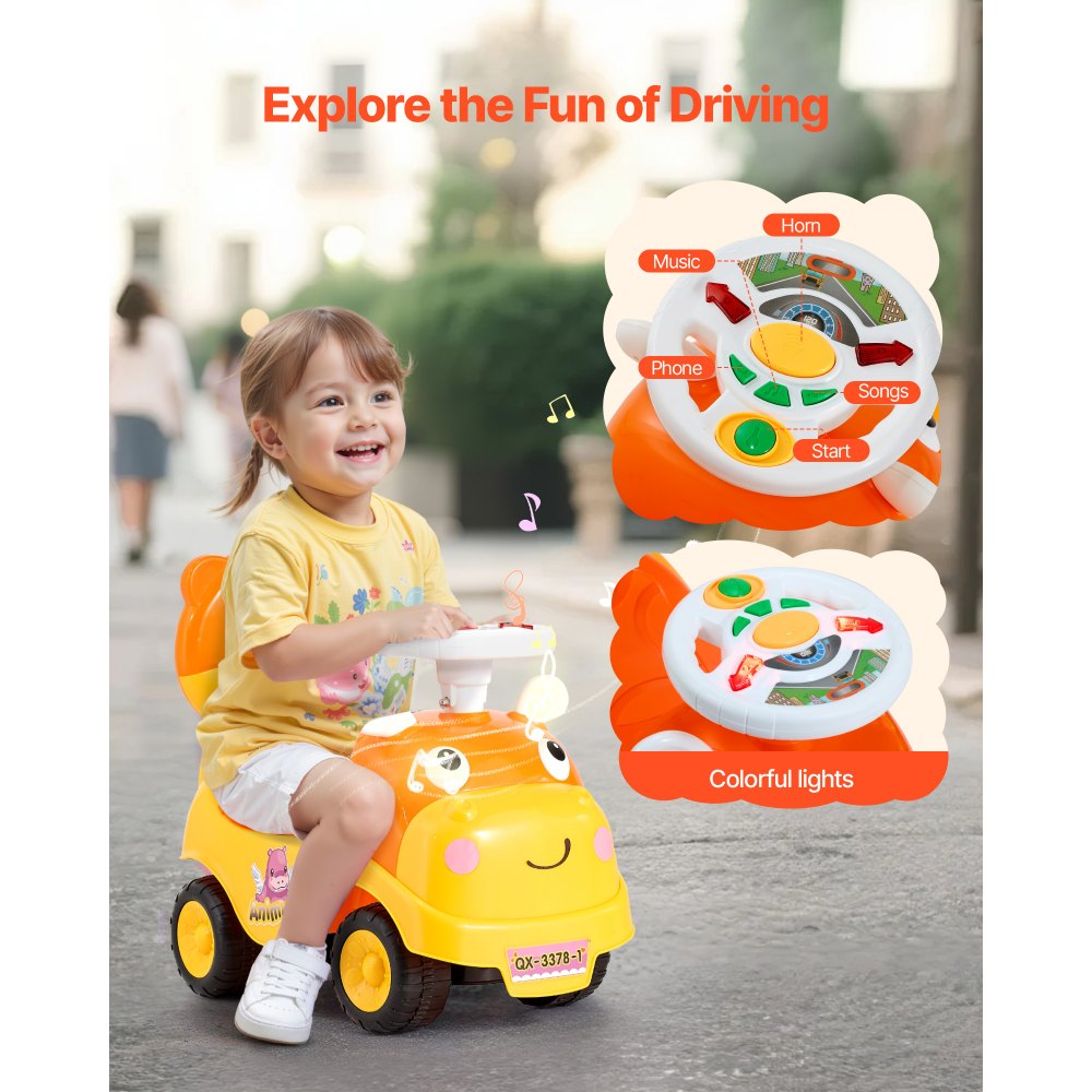 VEVOR Ride On Toddler Push Car, Push Car for Toddler 19 to 36 Months, Kids Ride On Toy with Horn & Music, 48.5 lbs Load Capacity, Under-seat Storage, Foot-to-Floor Walker for Toddlers Boys Girls