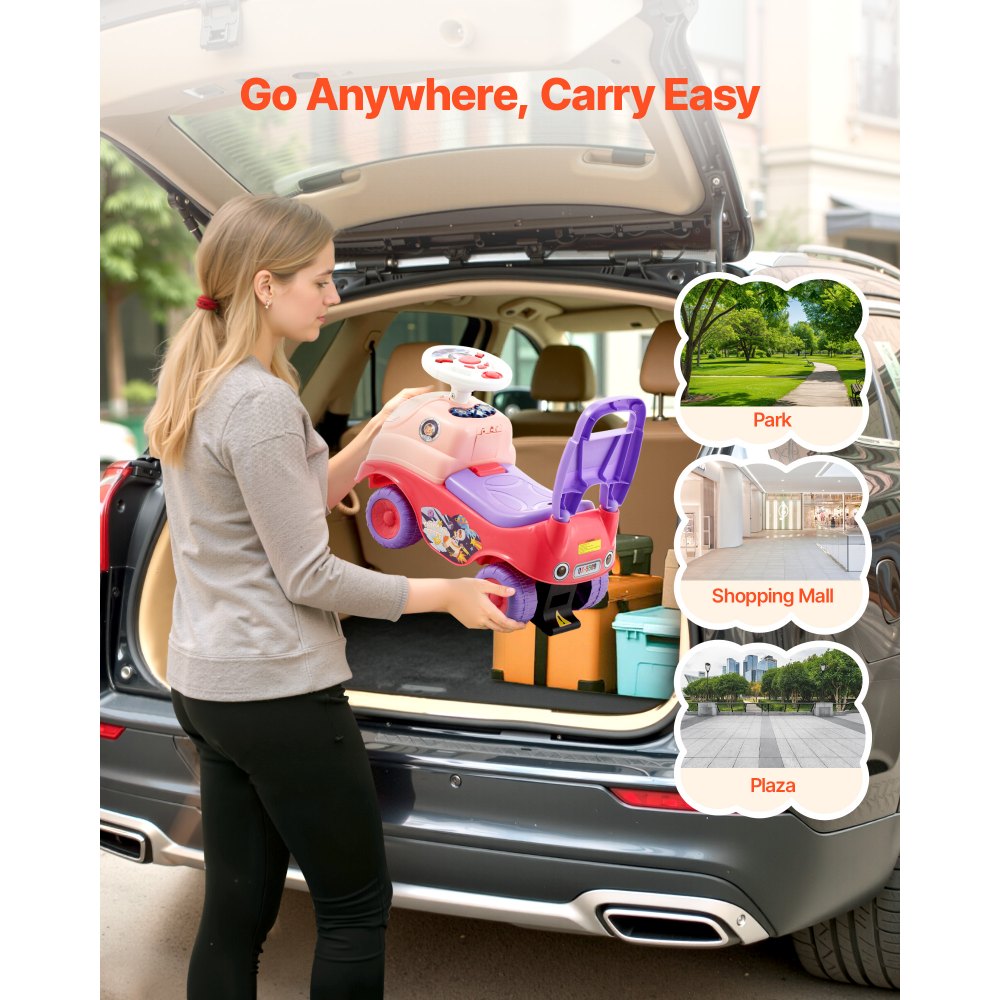VEVOR Ride On Toddler Push Car, Push Car for Toddler 19 to 36 Months, Kids Ride On Toy with Horn & Music, 48.5 lbs Load Capacity, Under-seat Storage, Foot-to-Floor Walker for Toddlers Boys Girls, Pink