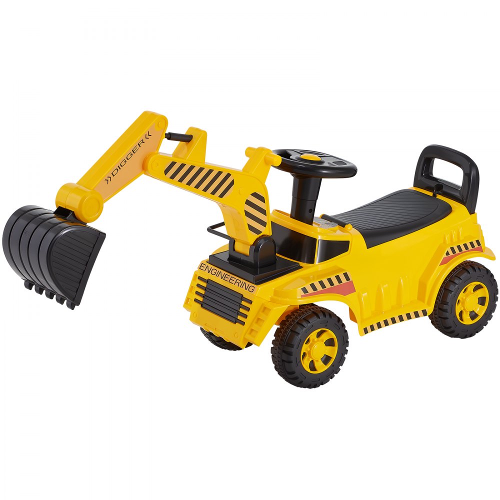 VEVOR Ride On Toddler Car, Push Car for Toddler 19 to 36 Months, Excavator Digger Toy with Helmet & Music, 55 lbs Load Capacity, Foot-to-Floor Walker for Kids, Yellow