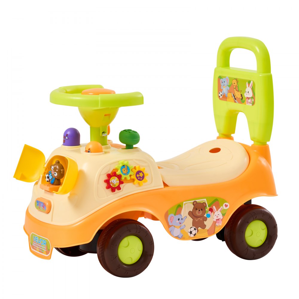 VEVOR Ride On Push Car for Toddlers Ages 19+ Months Sit-to-Stand Ride Toy, Kids Ride On Car for Boys Girls, Music Steering Wheel, Horn, Under-Seat Storage, Detachable Back,Indoor Outdoor Play,Yellow