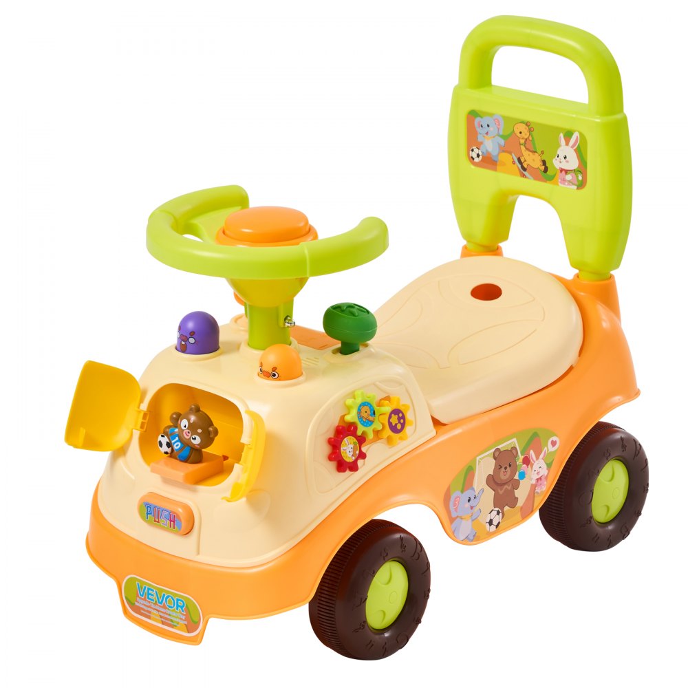 VEVOR Ride On Push Car for Toddlers Ages 19+ Months Sit-to-Stand Ride Toy, Kids Ride On Car for Boys Girls, Music Steering Wheel, Horn, Under-Seat Storage, Detachable Back,Indoor Outdoor Play,Yellow