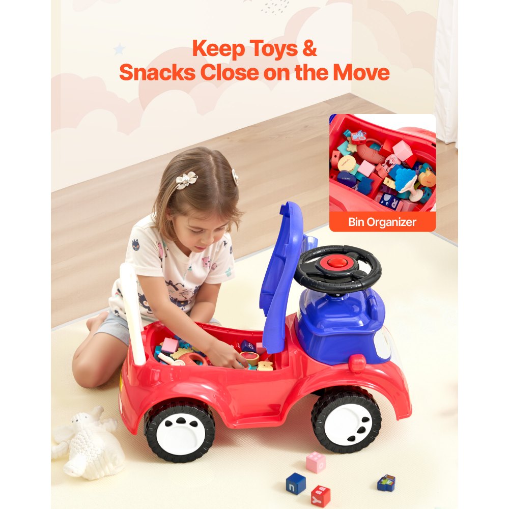 VEVOR Ride On Toddler Push Car, Push Car for Toddler 19 to 36 Months, Kids Ride On Toy with Music & Under-seat Storage, 55 lbs Load Capacity, Foot-to-Floor Walker for Toddlers Boys Girls, Red