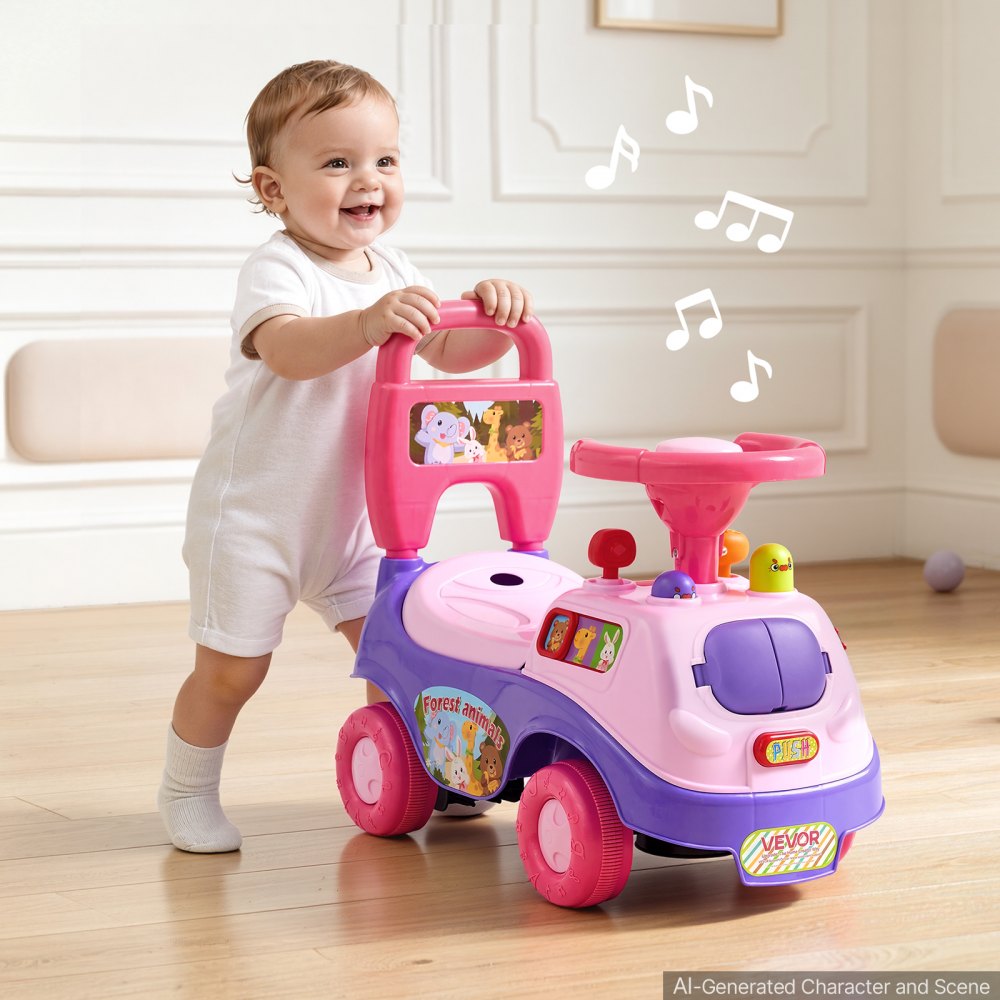 VEVOR Ride On Push Car for Toddlers Ages 19+ Months Sit-to-Stand Ride Toy, Kids Ride On Car for Boys Girls, Music Steering Wheel, Horn, Under-Seat Storage, Detachable Back,Indoor Outdoor Play,Purple