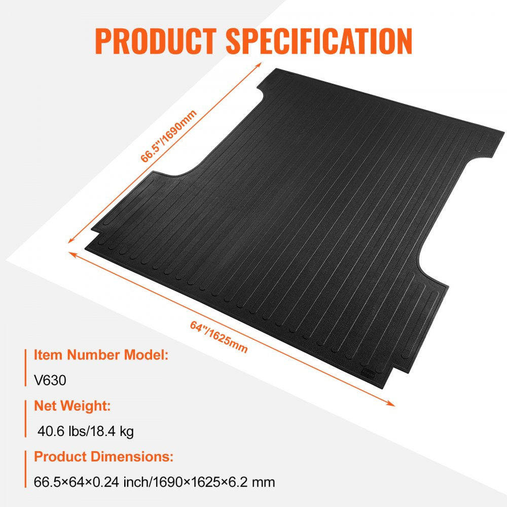 VEVOR Truck Bed Mat, Fits for 2015-2023 Ford F150 5.5 FT Short Bed, 66.5" x 64" Rubber Truck Bed Liner, 1/4" Thick Bed Mat Car Accessories for All-Weather Protection, Prevent Slipping or Damage