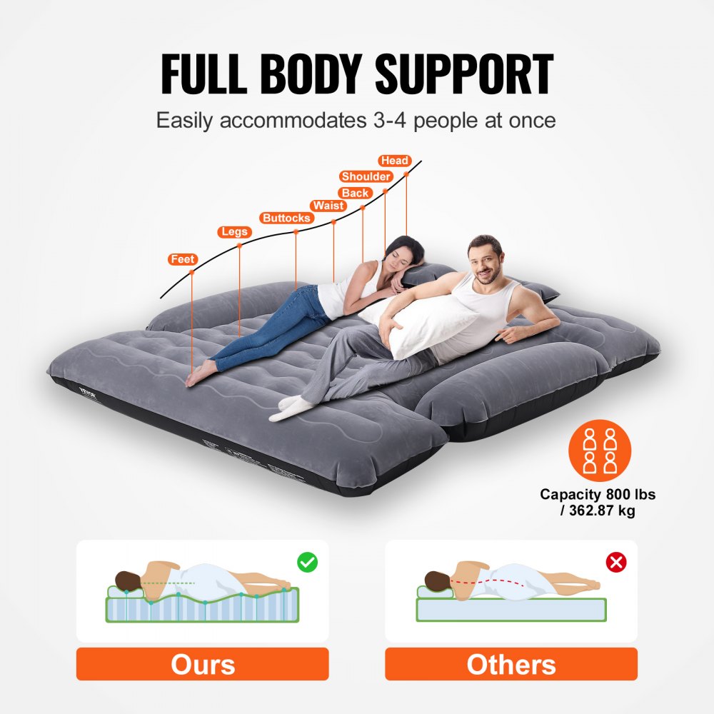 VEVOR Truck Bed Air Mattress, for 6-6.5 ft Full Size Truck Beds, Inflatable Air Mattress Camping Bed with 12V Air Pump 2 Pillows, Carry Bag, for Chevrolet Silverado, Dodge Ram, Ford 150/250/350