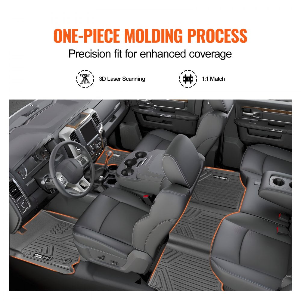 SKYSHALO Truck Floor Liners, Fits Dodge Ram 1500/2500/3500 & 1500 Classic 2013-2018/2019-2022(Crew Cab Only), Include 3 Front & Second Row Mats, Weather-Resistant TPE Custom Fit Mats for Pickup, Black