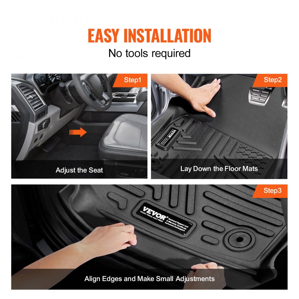 SKYSHALO Truck Floor Liners, Fits Dodge Ram 1500/2500/3500 & 1500 Classic 2013-2018/2019-2022(Crew Cab Only), Include 3 Front & Second Row Mats, Weather-Resistant TPE Custom Fit Mats for Pickup, Black