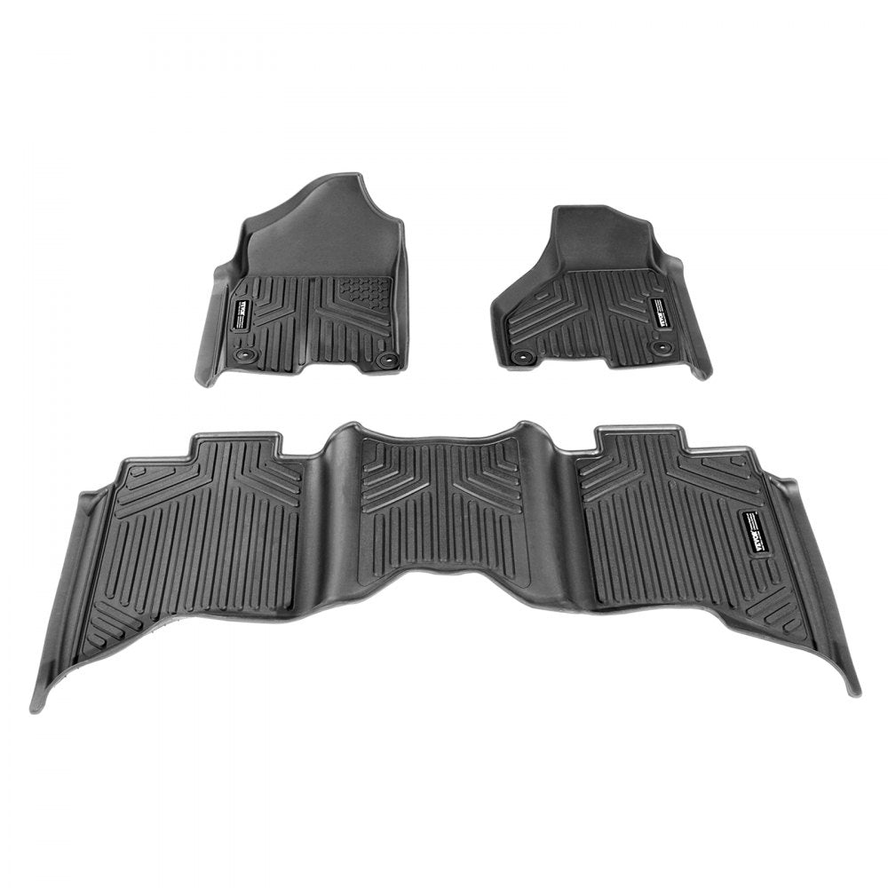 SKYSHALO Truck Floor Liners, Fits Dodge Ram 1500/2500/3500 & 1500 Classic 2013-2018/2019-2022(Crew Cab Only), Include 3 Front & Second Row Mats, Weather-Resistant TPE Custom Fit Mats for Pickup, Black