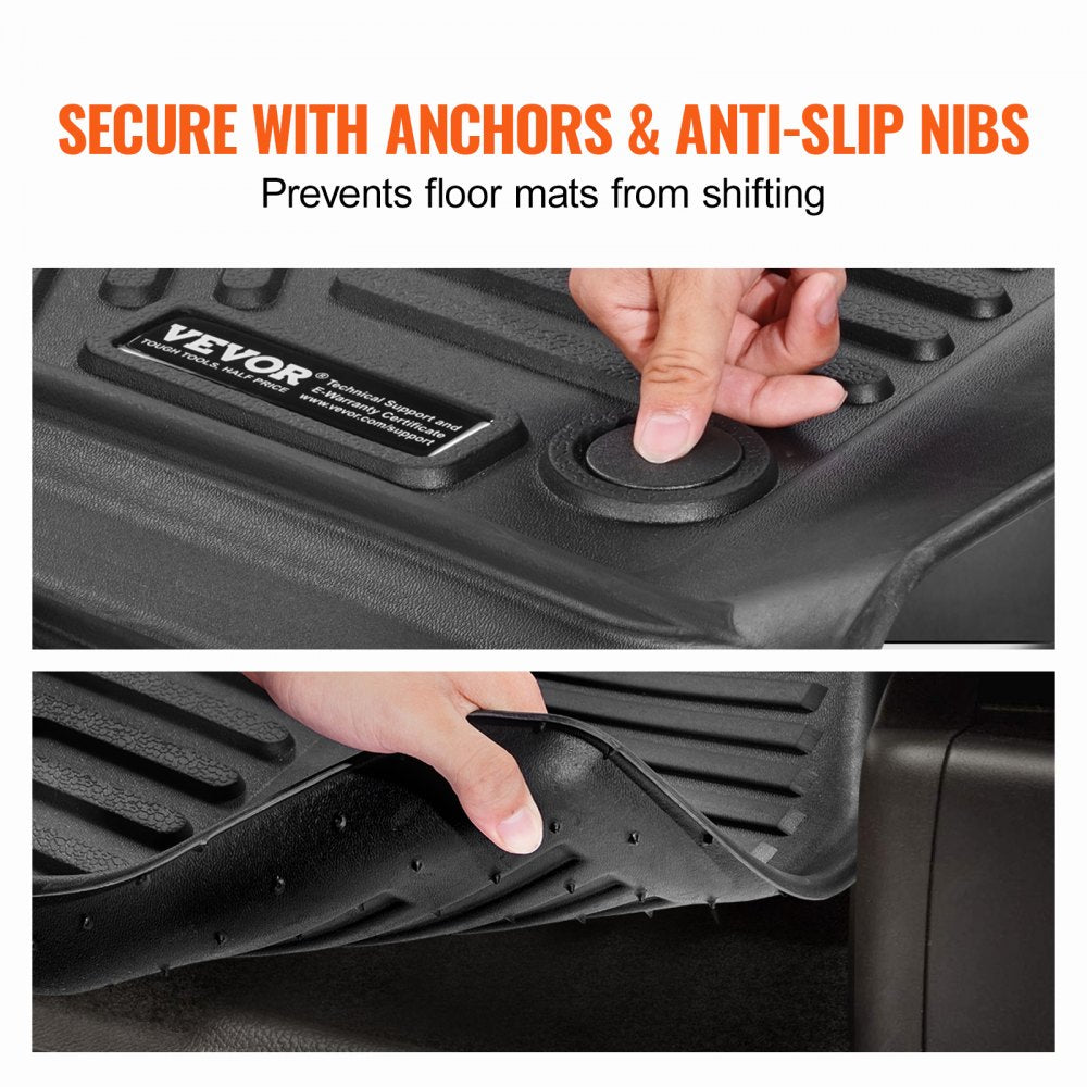 VEVOR Automotive Floor Mats, Fits for Ford F250 F350 F450 F550 2017-2024 2025 Super Duty Crew Cab Bucket Seat with Under Seat Storage, 3 pcs Front and 2nd Row Liners, Floor Liners for Trucks, Black
