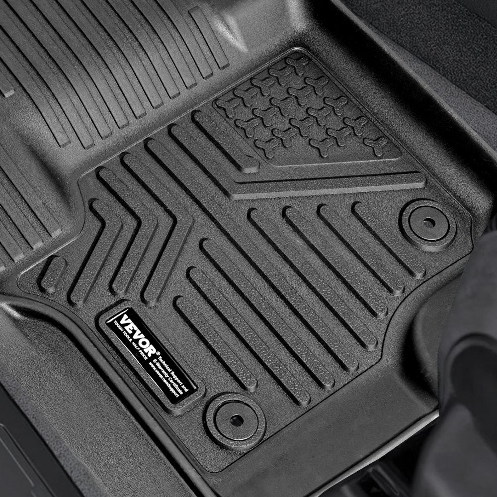 VEVOR Automotive Floor Mats, Fits for Ford F250 F350 F450 F550 2017-2024 2025 Super Duty Crew Cab Bucket Seat with Under Seat Storage, 3 pcs Front and 2nd Row Liners, Floor Liners for Trucks, Black