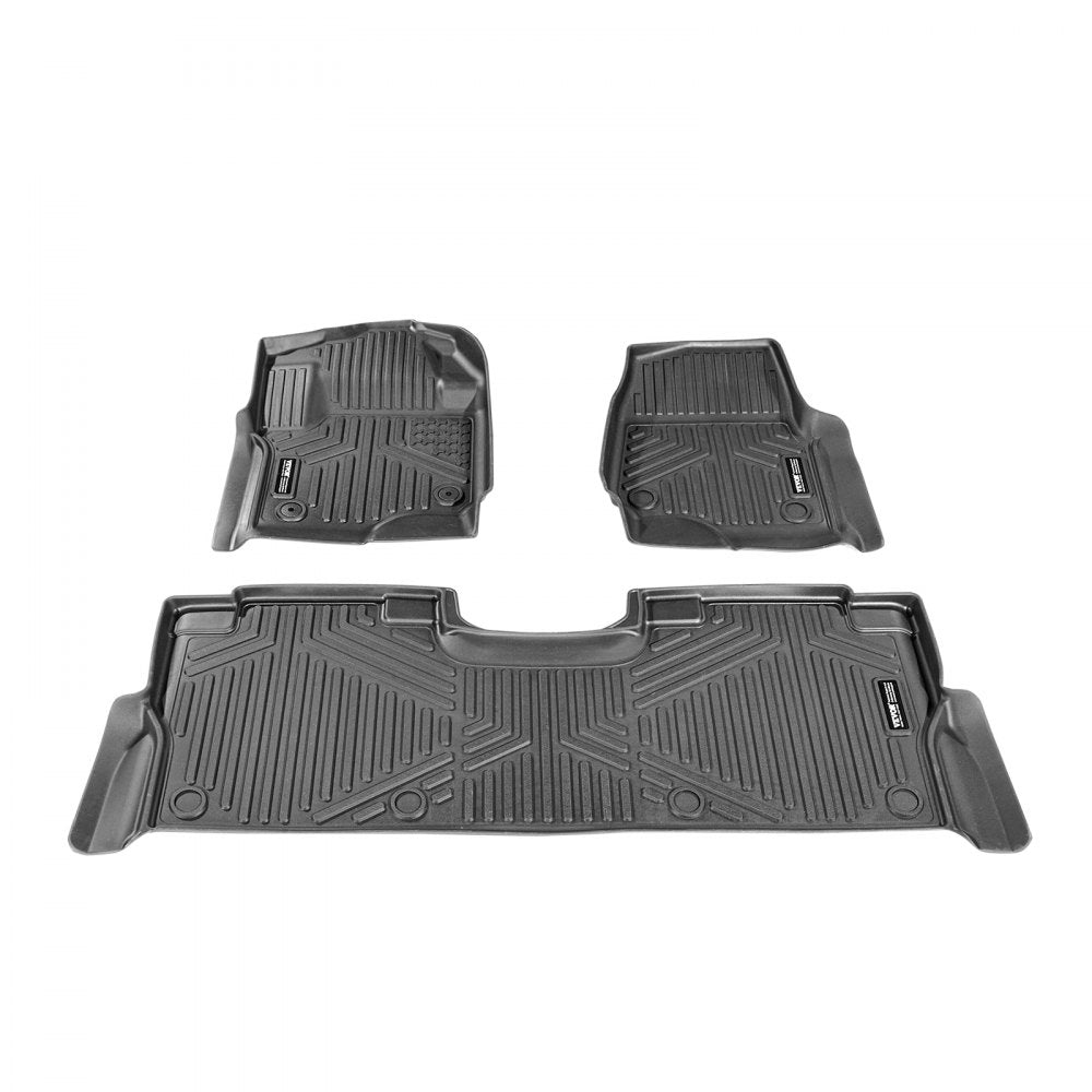 VEVOR Automotive Floor Mats, Fits for Ford F250 F350 F450 F550 2017-2024 2025 Super Duty Crew Cab Bucket Seat with Under Seat Storage, 3 pcs Front and 2nd Row Liners, Floor Liners for Trucks, Black