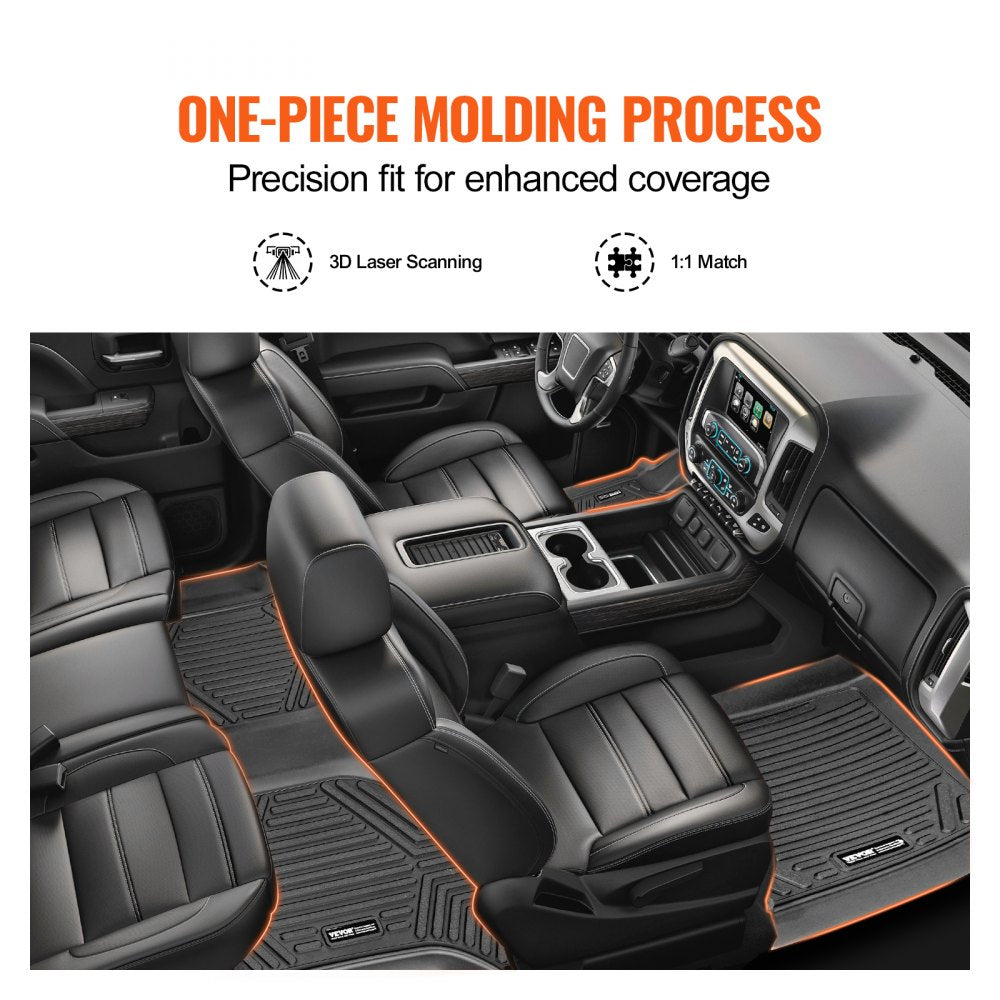VEVOR Automotive Floor Mats, Fits for Chevrolet Silverado/GMC Sierra 1500, 2500/3500 HD 2019-2024/2020-2024, 3 pcs Front and 2nd Row Liners, All Weather Custom Fit TPE Vehicle Floor Mats, Black