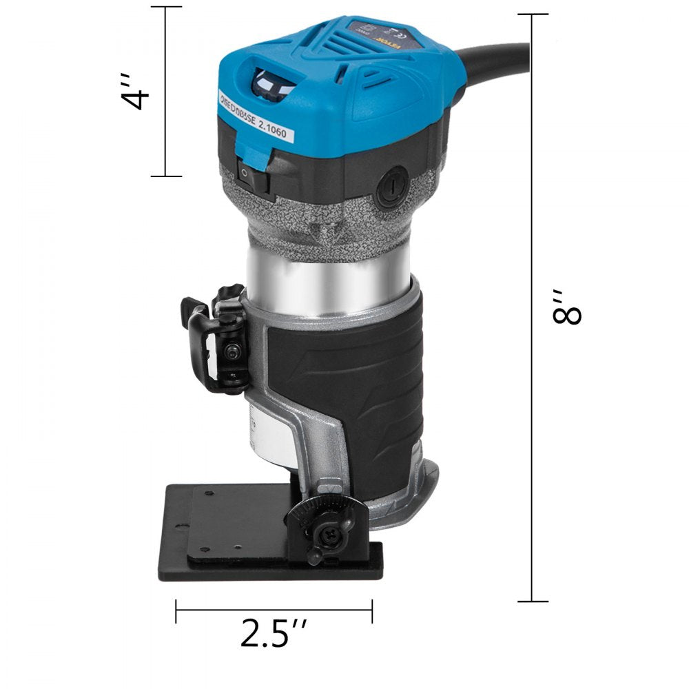 VEVOR Compact Router 1.25HP With Fixed Base, Plunge Base and Tilt Base, Variable Speed Wood Router Kit Max Torque 30,000RPM 800W For Woodworking & Furniture Manufacturing