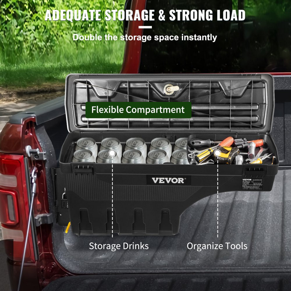 VEVOR Truck Bed Storage Box, Lockable Lid, Waterproof ABS Wheel Well Tool Box 6.6 Gal/20 L with Password Padlock, Compatible with Dodge Ram 1500 2019-2021, Driver Side, Black