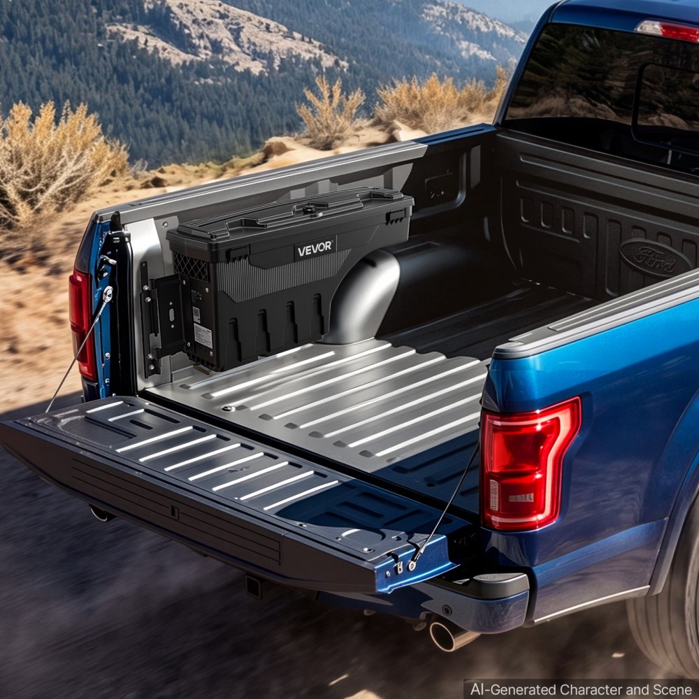 VEVOR Truck Bed Storage Box, 6.6 Gal/25 L Waterproof ABS Wheel Well Tool Box with Anti-Theft Combination Lock, Compatible with 1997-2014 Ford F-150, Passenger Side Right (Drilling Required)