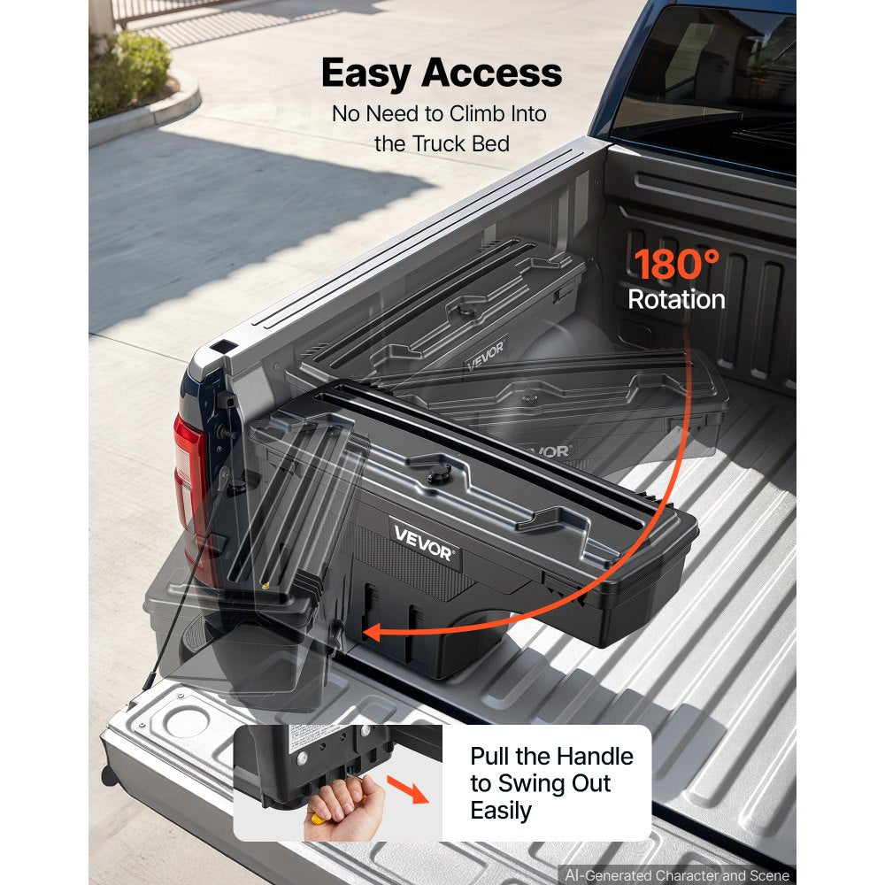 VEVOR Truck Bed Storage Box, 6.6 Gal/25L Waterproof ABS Wheel Well Tool Box with Anti-Theft Lock, Compatible with 2020-2025 Chevy/GMC Silverado/Sierra 2500/3500HD, Driver Side Left (Drilling Required)