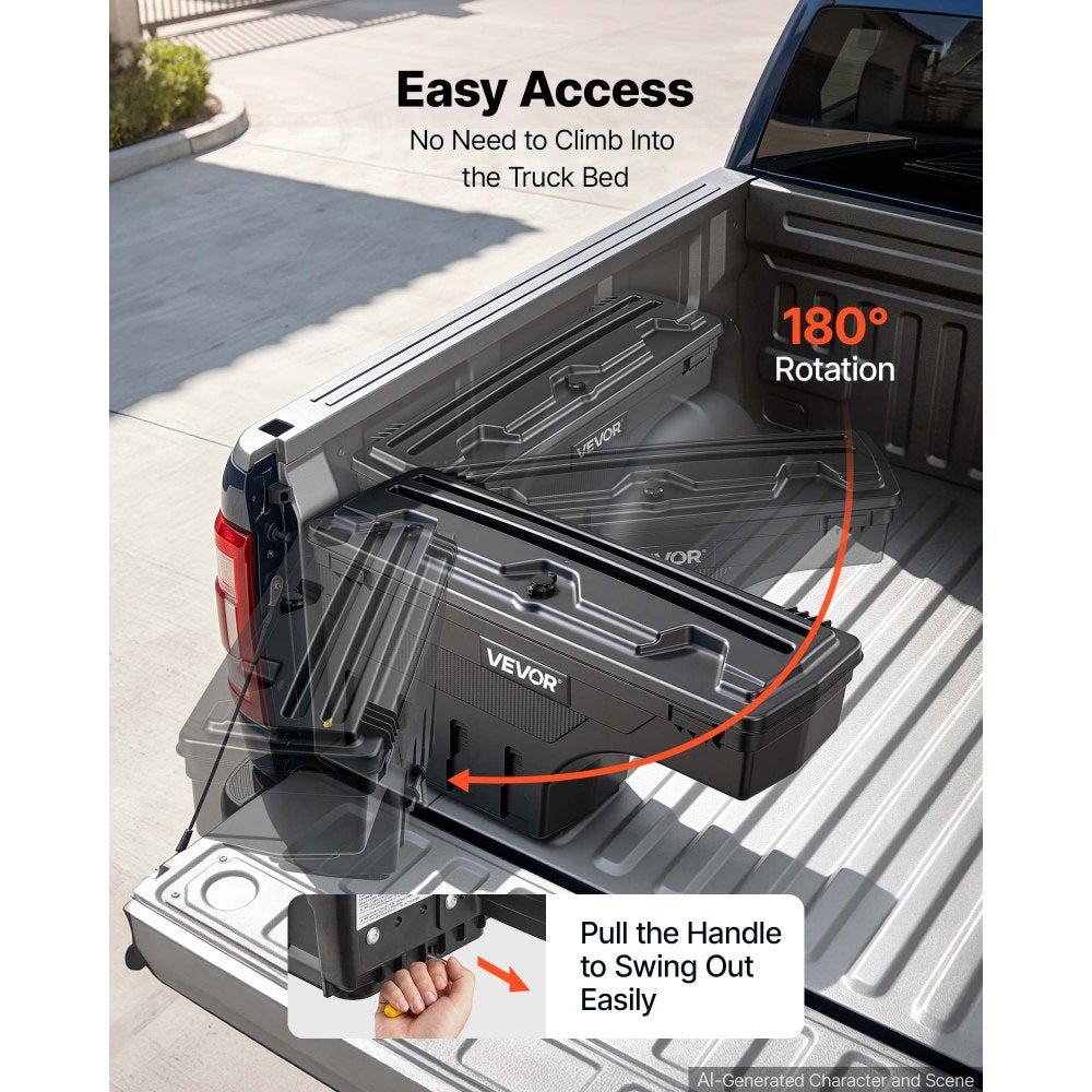 VEVOR Truck Bed Storage Box, 6.6 Gal/25 L Waterproof ABS Wheel Well Tool Box, Anti-Theft Lock, Compatible with 2019-2021 Chevrolet Silverado 1500/GMC Sierra 1500, Driver Side Left (Drilling Required)