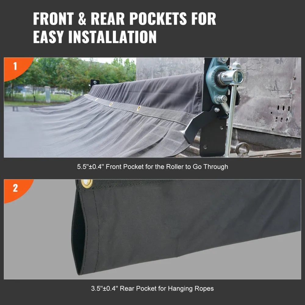 VEVOR Dump Truck Mesh Tarp, 7 x 14 ft, PVC Coated Black Heavy Duty Cover with 5.5" 18oz Double Pocket, Brass Grommets, Reinforced Double Needle Stitch Webbing Fits Manual or Electric Dump Truck System