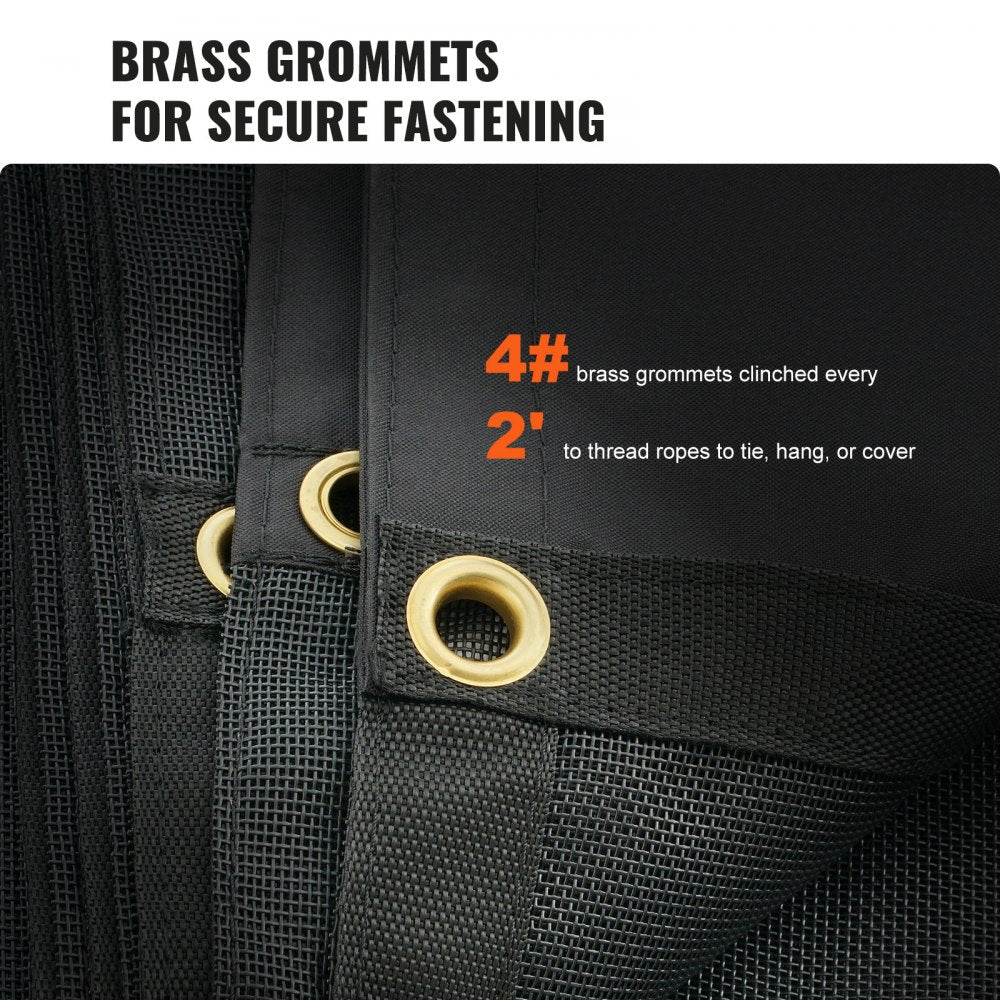 VEVOR Dump Truck Mesh Tarp, 7 x 14 ft, PVC Coated Black Heavy Duty Cover with 5.5" 18oz Double Pocket, Brass Grommets, Reinforced Double Needle Stitch Webbing Fits Manual or Electric Dump Truck System