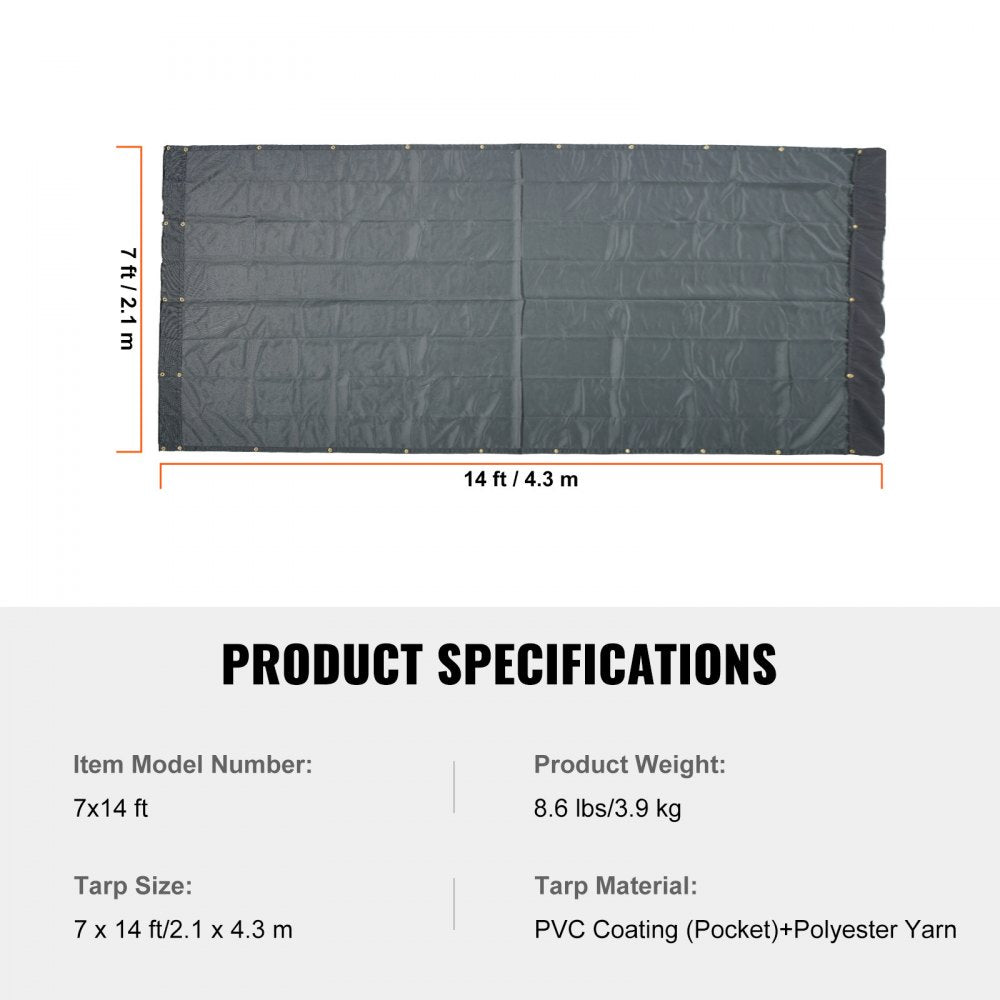VEVOR Dump Truck Mesh Tarp, 7 x 14 ft, PVC Coated Black Heavy Duty Cover with 5.5" 18oz Double Pocket, Brass Grommets, Reinforced Double Needle Stitch Webbing Fits Manual or Electric Dump Truck System