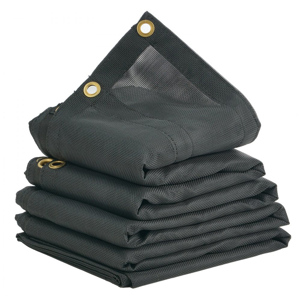 VEVOR Dump Truck Mesh Tarp, 7 x 14 ft, PVC Coated Black Heavy Duty Cover with 5.5" 18oz Double Pocket, Brass Grommets, Reinforced Double Needle Stitch Webbing Fits Manual or Electric Dump Truck System