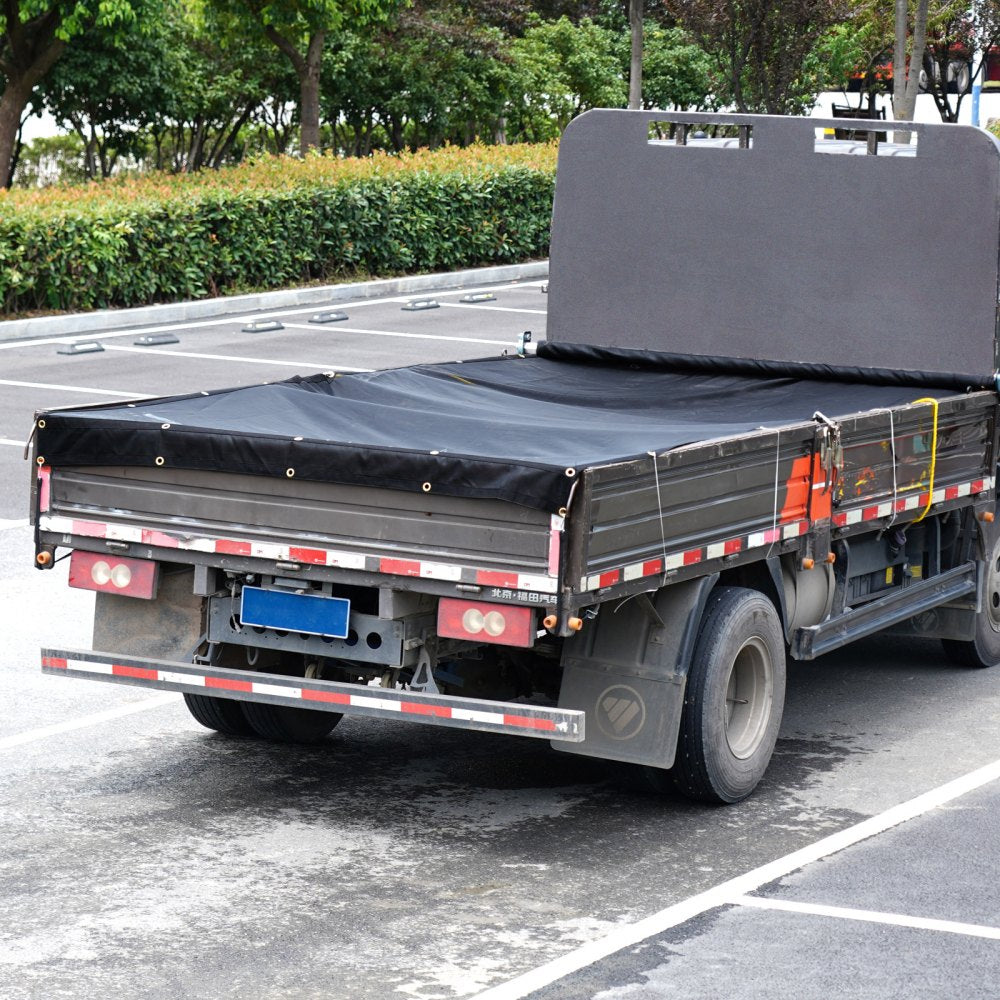 VEVOR Dump Truck Mesh Tarp, 7 x 22 ft, PVC Coated Black Heavy Duty Cover with 5.5" 18oz Double Pocket, Brass Grommets, Reinforced Double Needle Stitch Webbing Fits Manual or Electric Dump Truck System