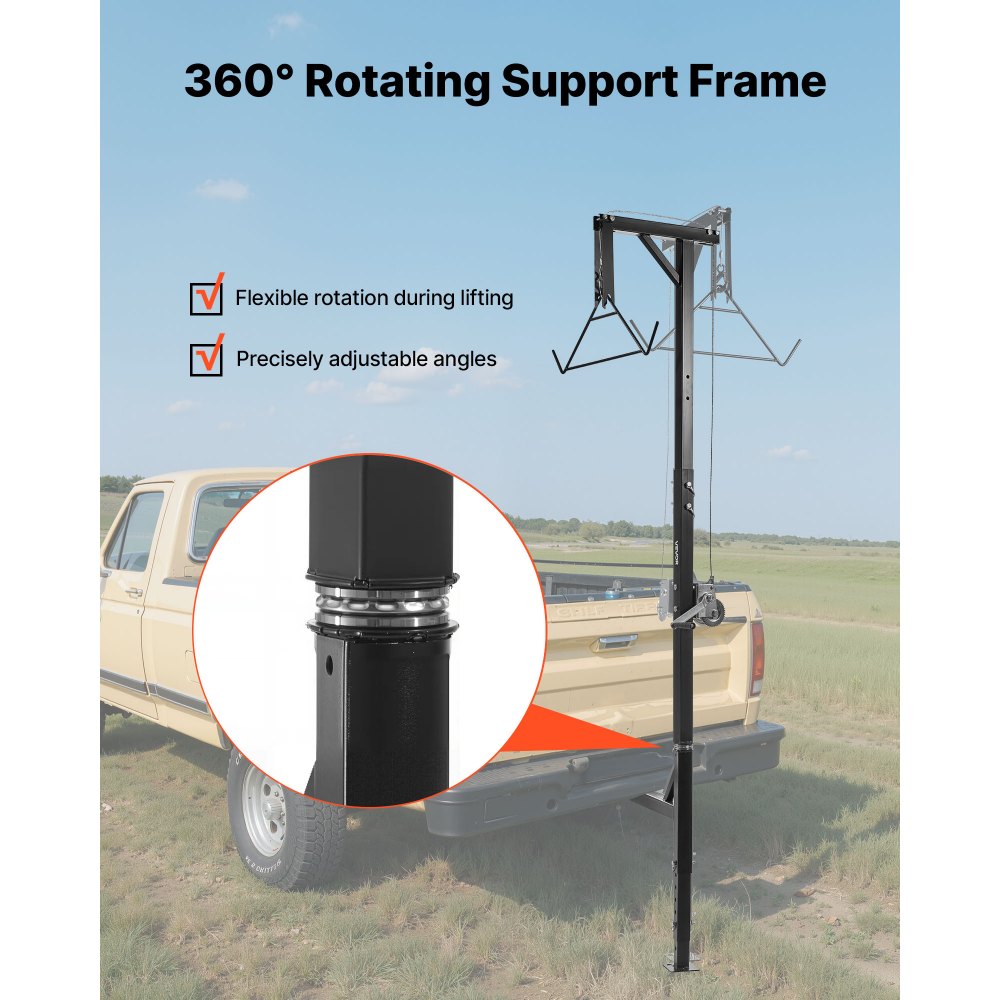 VEVOR Truck Hitch Game Hoist, 400 lbs Load Capacity, Hunting Deer Hoist with 2-inch Receiver, 360-Degree Swivel Shaft & Adjustable Height, Includes Gambrel Winch for Skinning & Cleaning Game