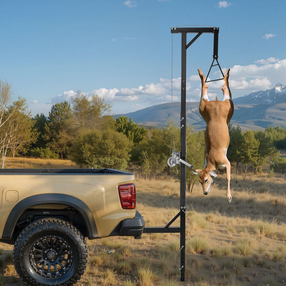 VEVOR Truck Hitch Game Hoist, 600 lbs Load Capacity, Hunting Deer Hoist with 2-inch Receiver, 360-Degree Swivel Shaft & Adjustable Height, Includes Gambrel Winch for Skinning & Cleaning Game