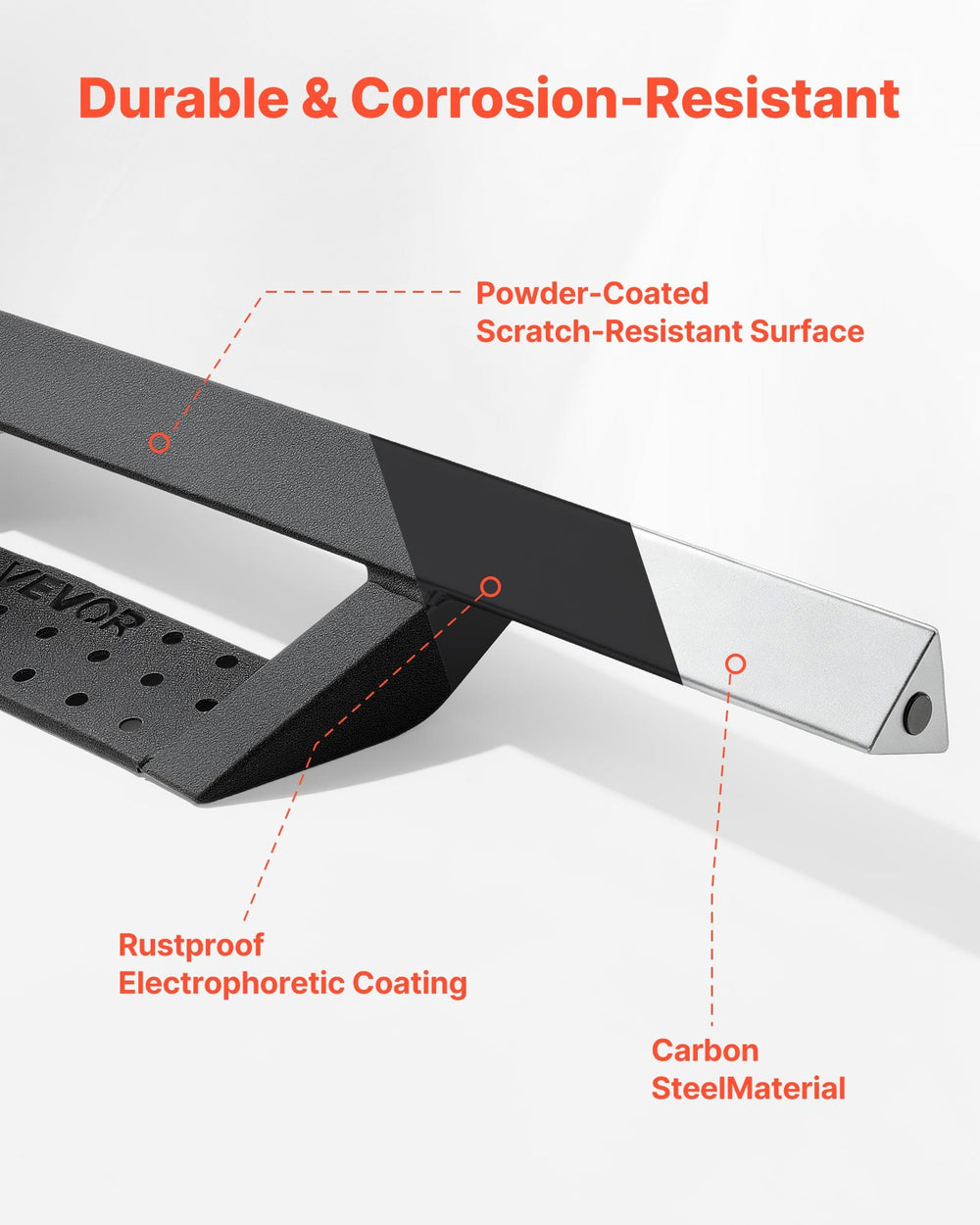 VEVOR Running Boards, 4 Inches Side Steps Compatible with 2005-2023 Toyota Tacoma Double Cab, Black Carbon Steel Nerf Bars, 550 lbs Load Capacity, Wide Non-Slip Hollow Surface with Rustproof Coating