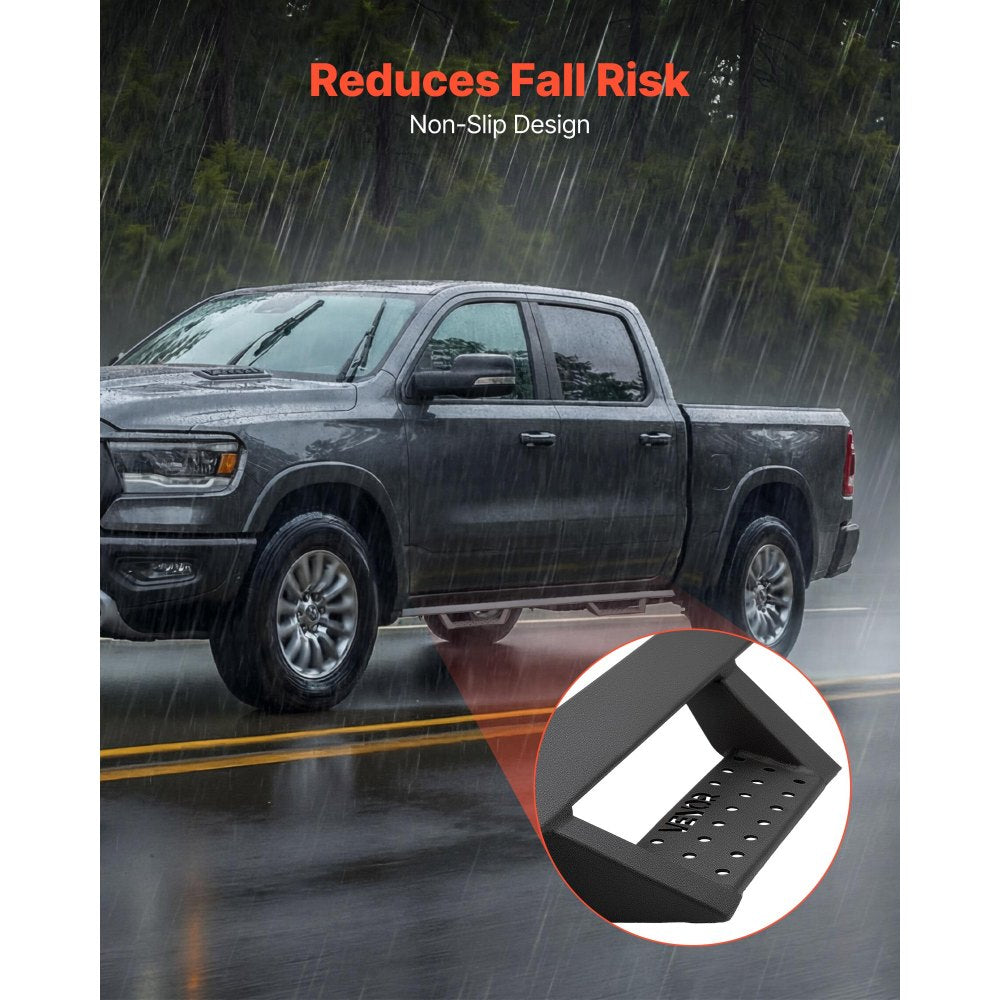 VEVOR Running Boards, 4 Inches Side Steps Compatible with 2009-2018 Dodge Ram 1500 (Including 19-24 Classic), 2010-2024 Dodge Ram 2500/3500 Crew Cab, Black Carbon Steel Nerf Bars, 550 lbs Capacity