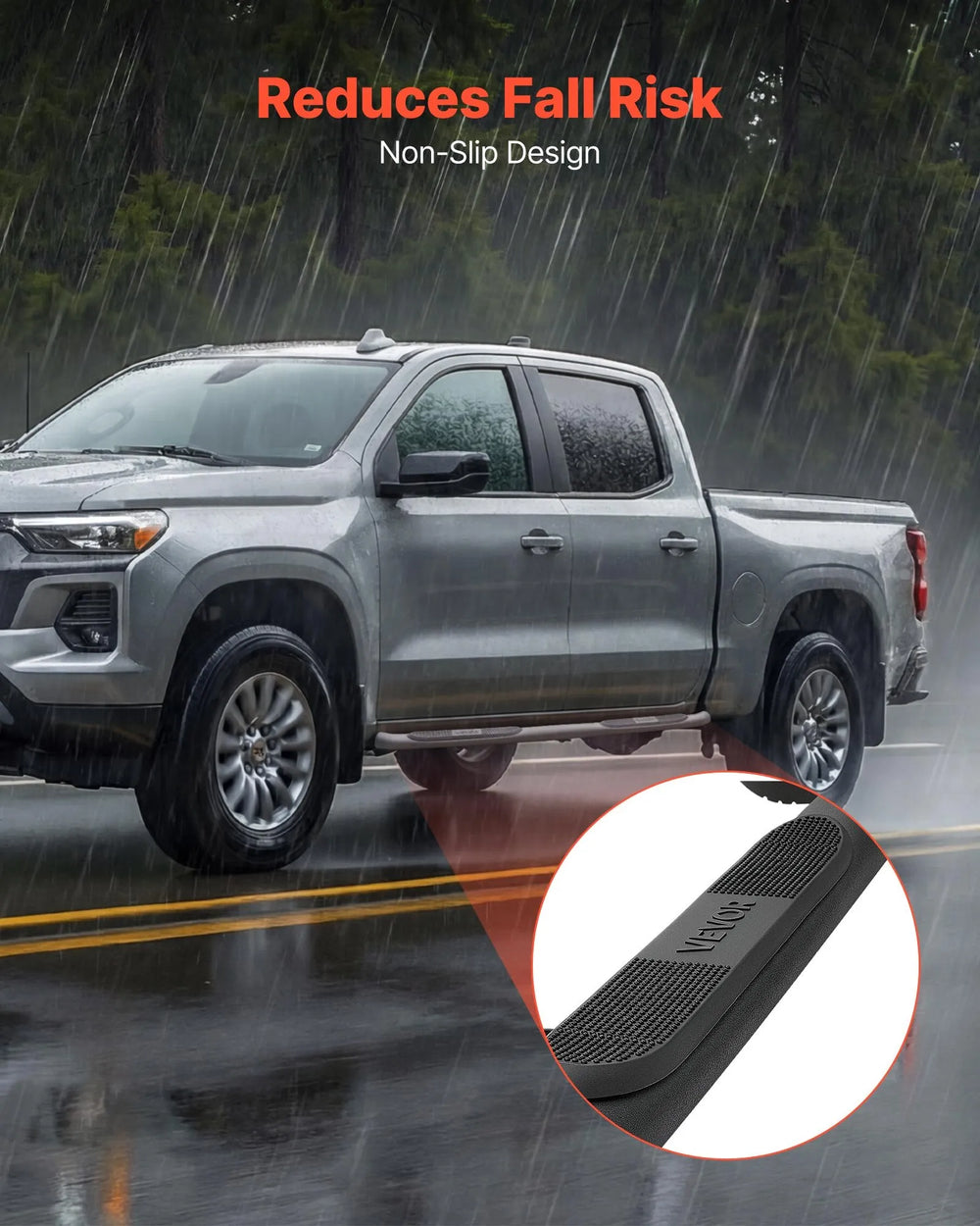 VEVOR Running Boards, 3 Inches Side Steps Compatible with 2015-2025 Chevy Colorado/GMC Canyon Crew Cab, Black Carbon Steel Nerf Bars, 550 lbs Load Capacity, Non-Slip Surface with Rustproof Coating