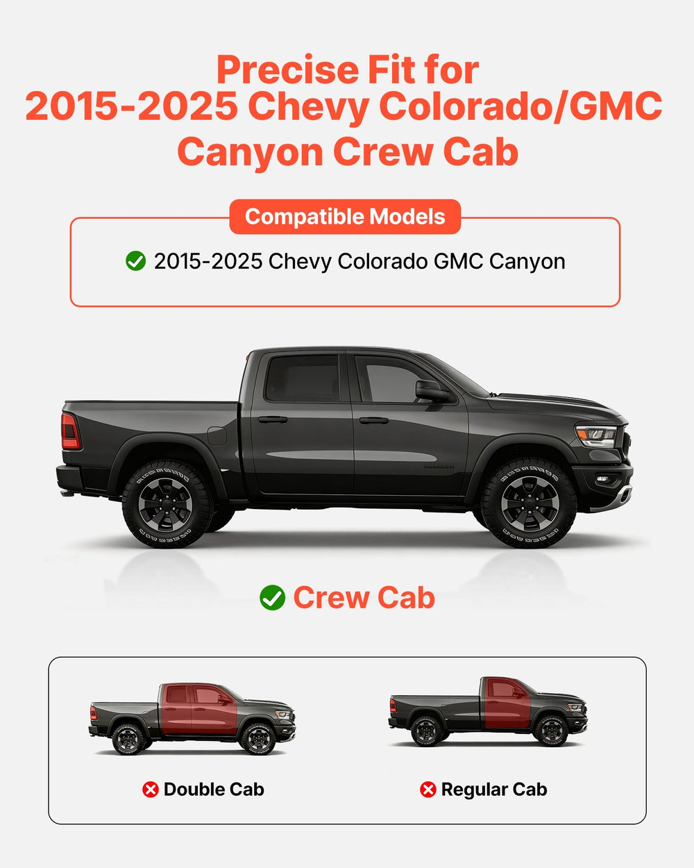VEVOR Running Boards, 4 Inches Side Steps Compatible with 2015-2025 Chevy Colorado/GMC Canyon Crew Cab, Black Carbon Steel Nerf Bars, 550 lbs Load Capacity, Non-Slip Surface with Rustproof Coating