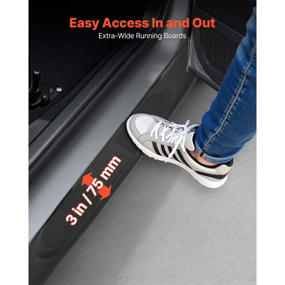 VEVOR Running Boards, 3 Inches Side Steps Compatible with 2019-2025 Chevy GMC 1500/2500HD/3500HD Crew Cab, Black Carbon Steel Nerf Bars, 550 lbs Load Capacity, Non-Slip Surface with Rustproof Coating