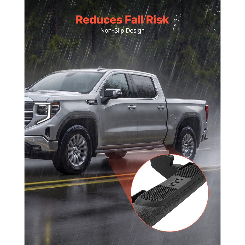 VEVOR Running Boards, 3 Inches Side Steps Compatible with 2019-2025 Chevy GMC 1500/2500HD/3500HD Crew Cab, Black Carbon Steel Nerf Bars, 550 lbs Load Capacity, Non-Slip Surface with Rustproof Coating