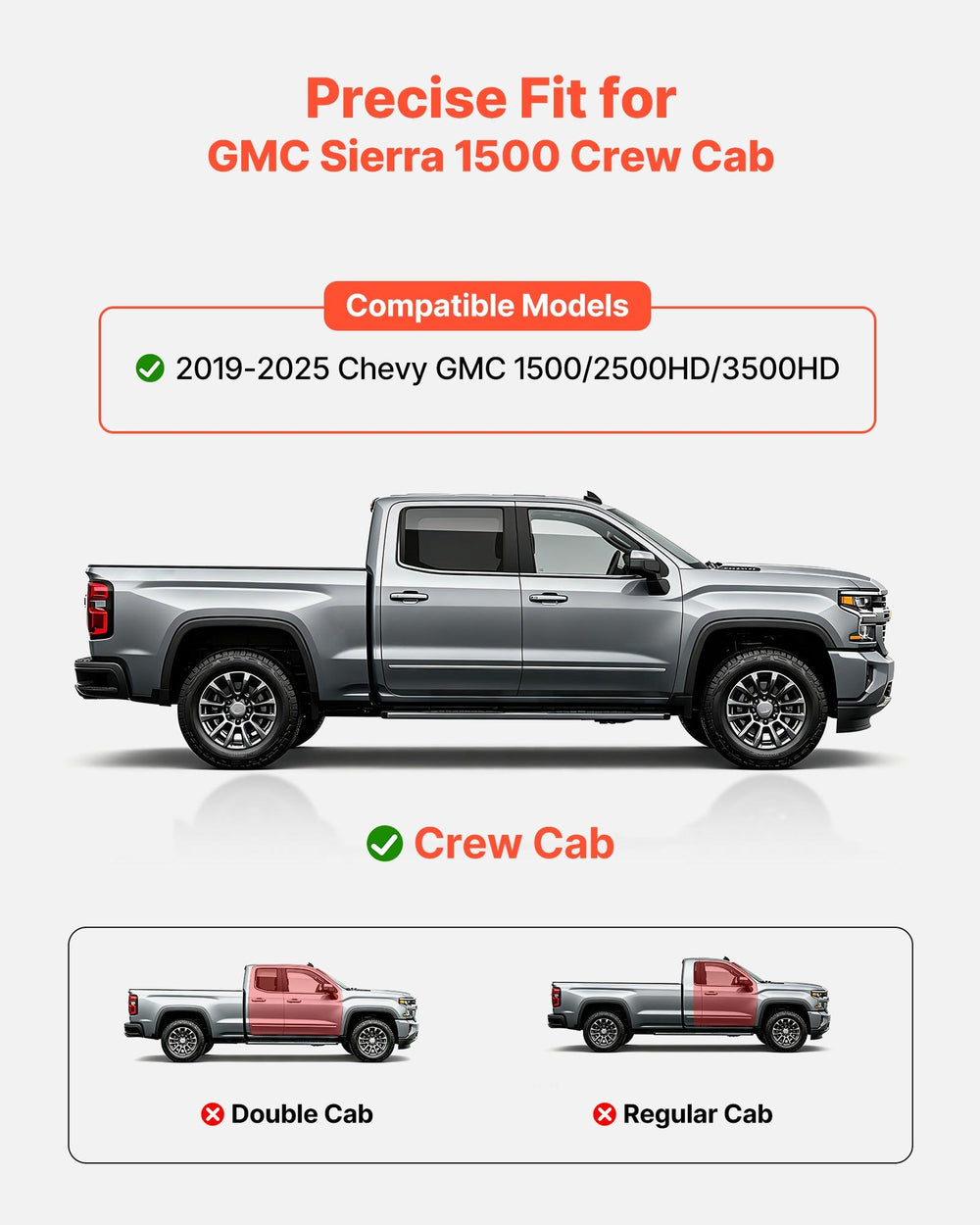 VEVOR Running Boards, 4 Inches Side Steps Compatible with 2019-2025 Chevy GMC 1500/2500HD/3500HD Crew Cab, Black Carbon Steel Nerf Bars, 550 lbs Load Capacity, Non-Slip Surface with Rustproof Coating