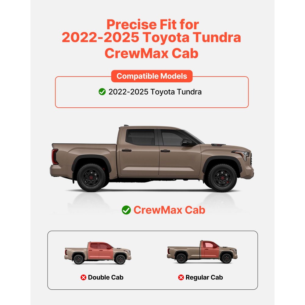 VEVOR Running Boards, 6 Inches Side Steps Compatible with 2022-2025 Toyota Tundra CrewMax Cab, Black Carbon Steel Nerf Bars, 550 lbs Load Capacity, Wide Non-Slip Hollow Surface with Rustproof Coating