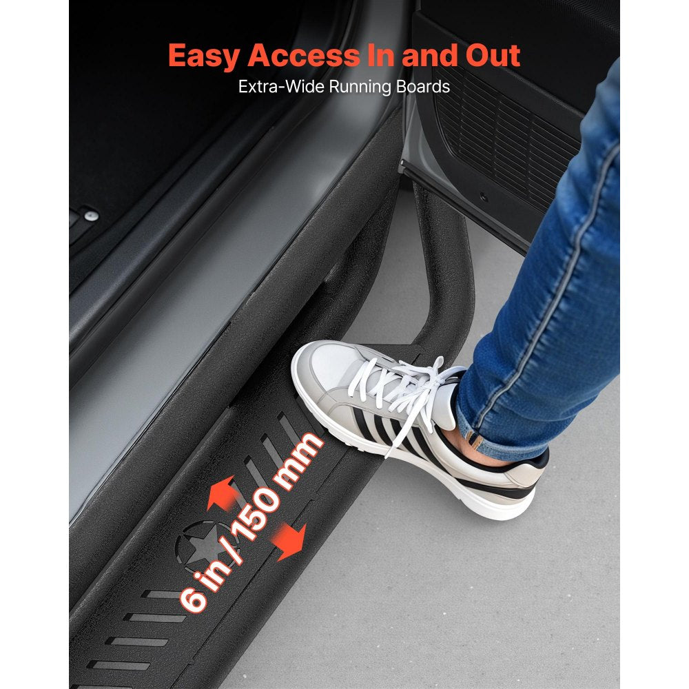 VEVOR Running Boards, 6 Inches Side Steps Compatible with 2022-2025 Toyota Tundra CrewMax Cab, Black Carbon Steel Nerf Bars, 550 lbs Load Capacity, Wide Non-Slip Hollow Surface with Rustproof Coating
