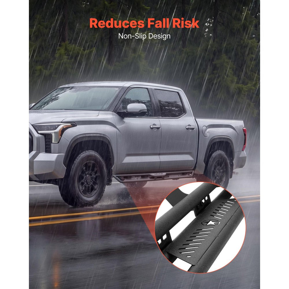 VEVOR Running Boards, 6 Inches Side Steps Compatible with 2022-2025 Toyota Tundra CrewMax Cab, Black Carbon Steel Nerf Bars, 550 lbs Load Capacity, Wide Non-Slip Hollow Surface with Rustproof Coating