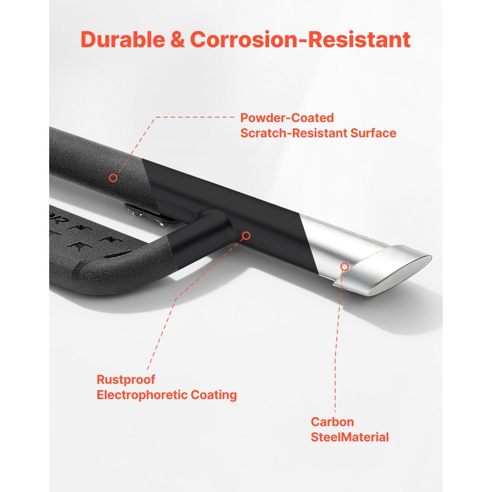 VEVOR Running Boards, 4 Inches Side Steps Compatible with 2024-2025 Toyota Tacoma Double Cab, Black Carbon Steel Nerf Bars, 550 lbs Load Capacity, Wide Non-Slip Hollow Surface with Rustproof Coating