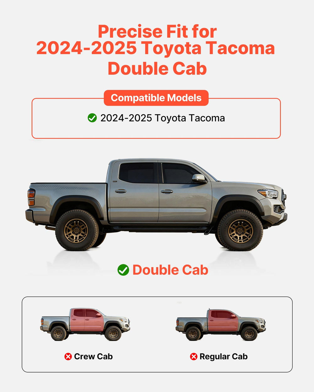 VEVOR Running Boards, 4 Inches Side Steps Compatible with 2024-2025 Toyota Tacoma Double Cab, Black Carbon Steel Nerf Bars, 550 lbs Load Capacity, Wide Non-Slip Hollow Surface with Rustproof Coating